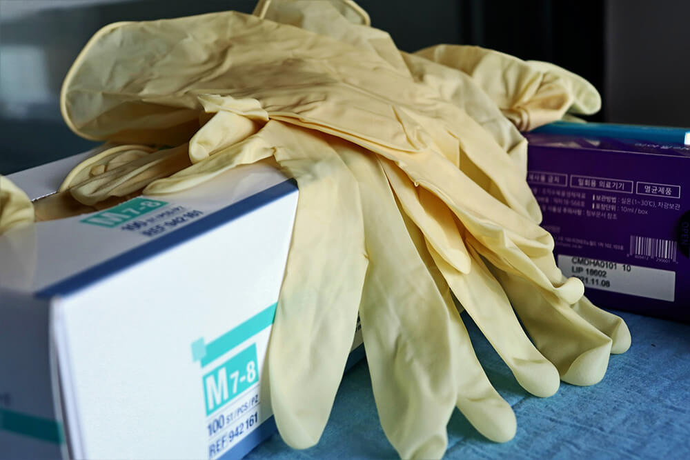 Medical gloves on box